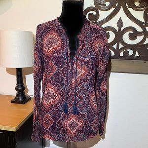 Lucky Brand paisley tassel blouse